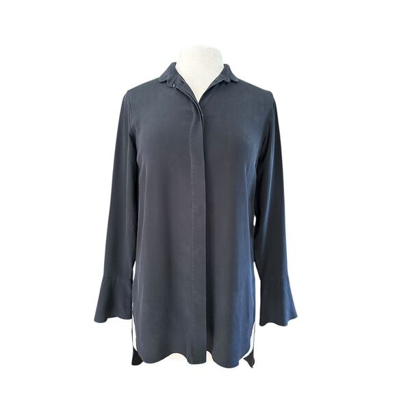 Vintage Chloe Silk Soft Black Bell Sleeve Oversized Tunic Button Down Blouse XS - Picture 13 of 13